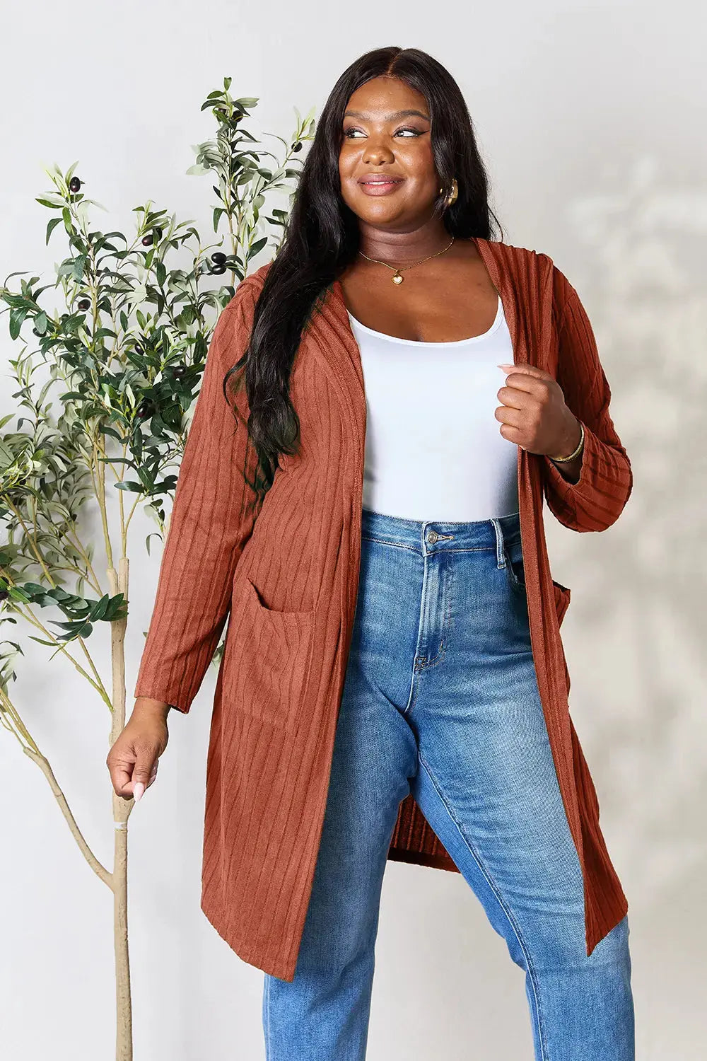 Basic Bae Full Size Hooded Sweater Cardigan - Love Salve